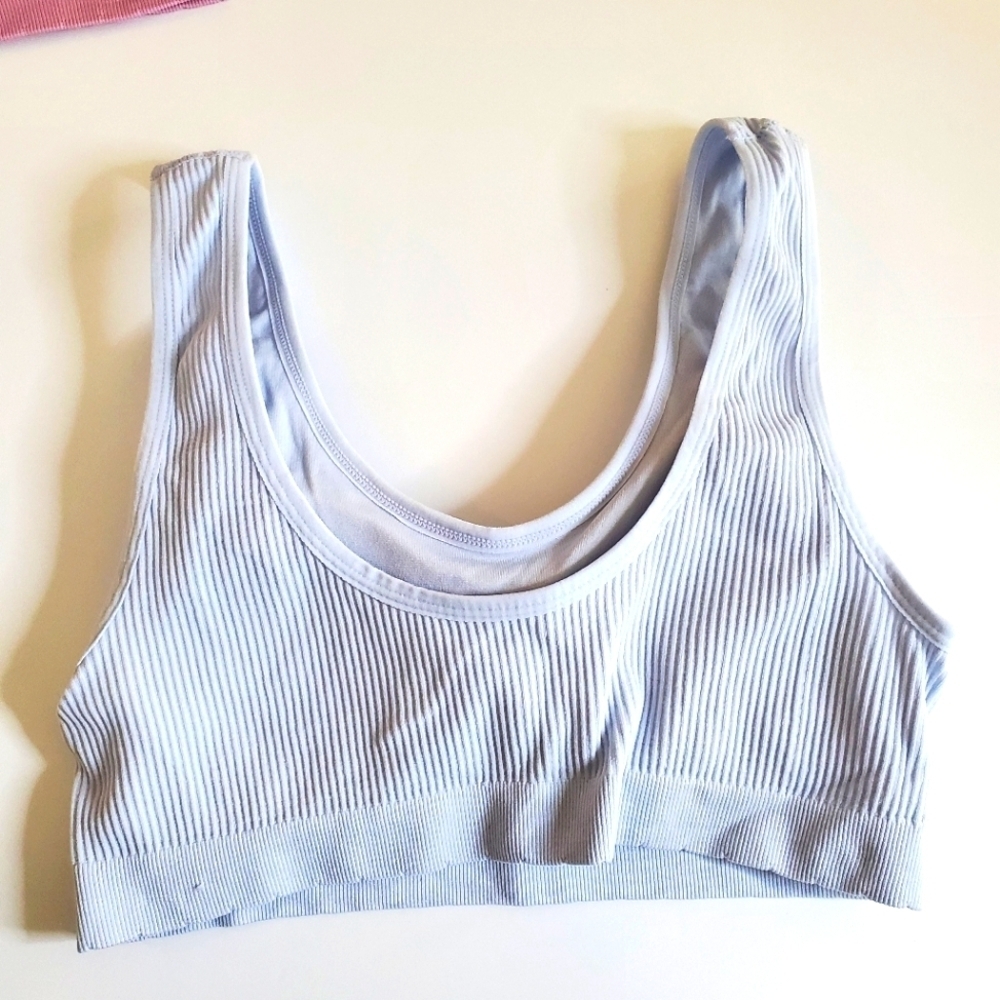 Lucky Brand 2 Pack Ribbed Bralettes Baby Blue and Pinky Purple - Picture 4 of 8